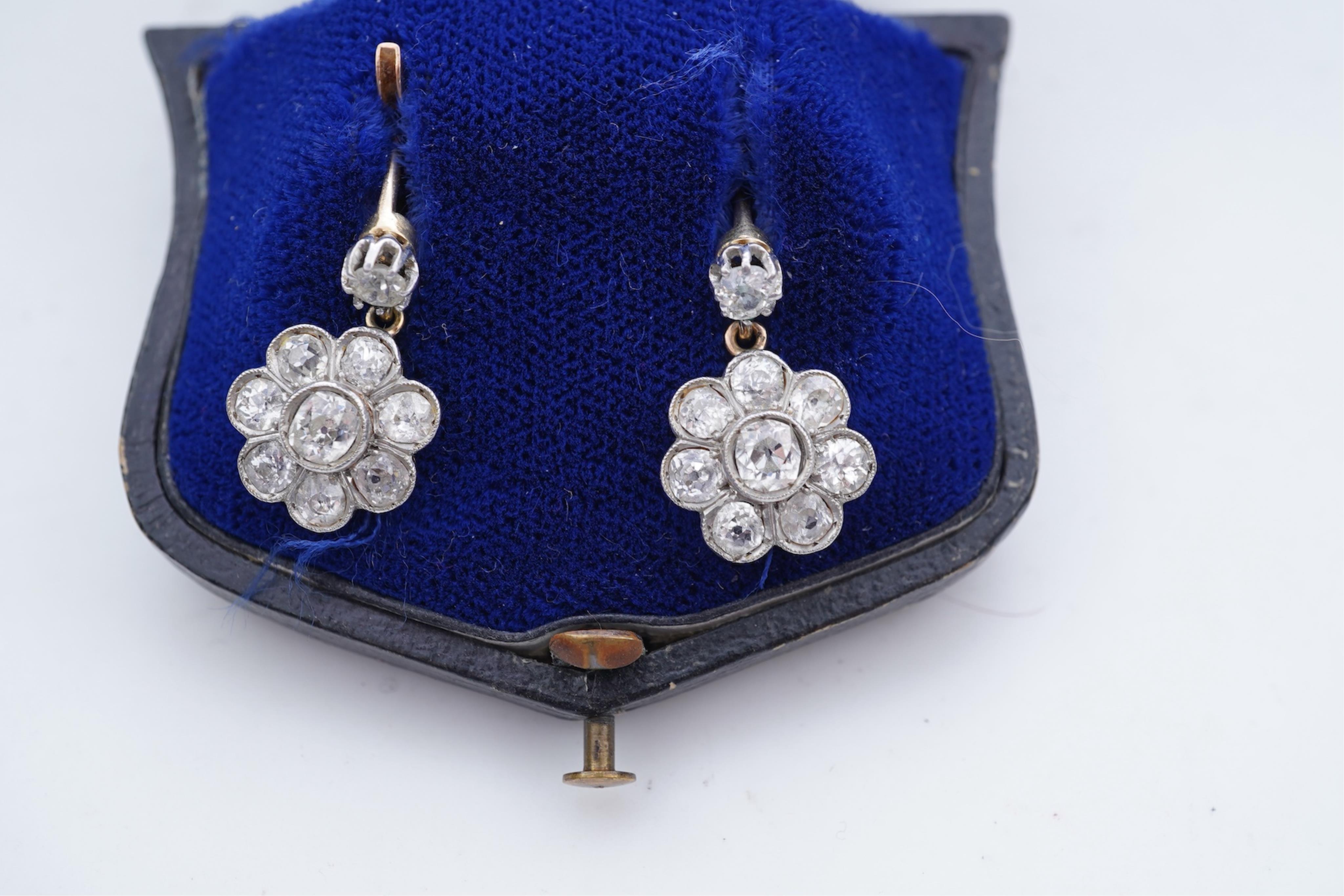 A pair of Edwardian diamond earrings, early 20th century